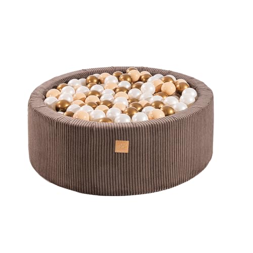 MEOWBABY Bällebad Baby - Rund 90x30cm Ballgruben für Kinder mit 200 Bälle, Aesthetic, Kord, Braun: Beige/Perlwieß/Platinum von MEOWBABY