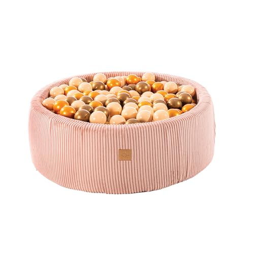 MEOWBABY Bällebad Baby - Rund 90x30cm Ballgruben für Kinder mit 200 Bälle, Aesthetic, Kord, Rosa: Beige/Gold/Platinumgold von MEOWBABY