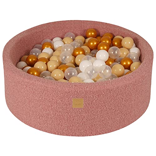 MEOWBABY Bällebad Baby - Rund 90x30cm Ballgruben für Kinder mit 200 Bälle, Boucle, Rosa: Gold/Beige/Weiß/Transparent von MEOWBABY