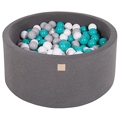 MEOWBABY Bällebad Baby - Rund 90x40cm Ball Pit für Kinder ab 1 Jahr mit 300 Bälle - Weiches & Sicheres Bällepool, Cotton, Dunkelgrau von MEOWBABY