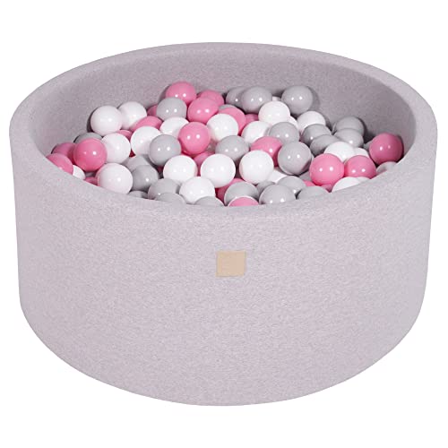 MEOWBABY Bällebad Baby - Rund 90x40cm Ball Pit für Kinder ab 1 Jahr mit 300 Bälle - Weiches & Sicheres Bällepool, Cotton, Hellgrau von MEOWBABY