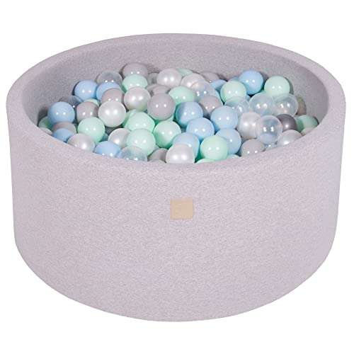 MEOWBABY Bällebad Baby - Rund 90x40cm Ball Pit für Kinder ab 1 Jahr mit 300 Bälle - Weiches & Sicheres Bällepool, Cotton, Hellgrau von MEOWBABY