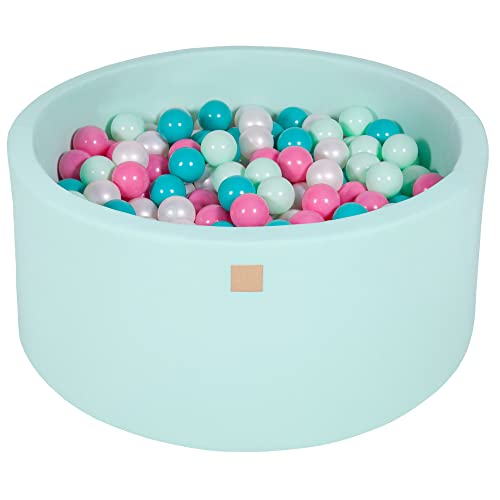 MEOWBABY Bällebad Baby - Rund 90x40cm Ball Pit für Kinder ab 1 Jahr mit 300 Bälle - Weiches & Sicheres Bällepool, Cotton, Minze von MEOWBABY