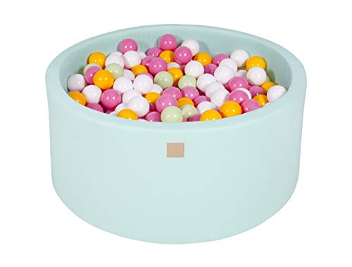 MEOWBABY Bällebad Baby - Rund 90x40cm Ball Pit für Kinder ab 1 Jahr mit 300 Bälle - Weiches & Sicheres Bällepool, Cotton, Minze von MEOWBABY