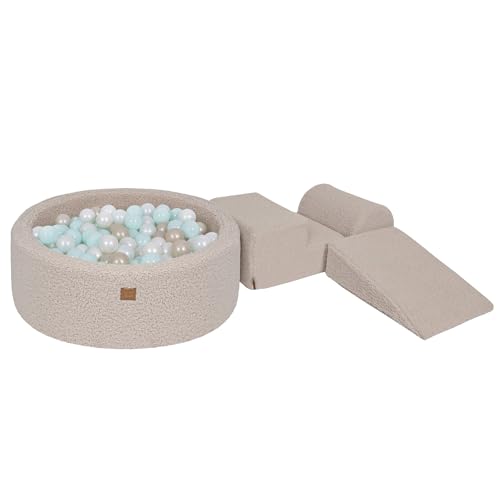 MEOWBABY Bällebad mit Schaumstoff Bausteinen - Spielplatz aus Schaumstoff mit 200 Bällen für Kinder - Weiches Indoor Bällebad Baby ab 1 Jahr, Bearly, Grau von MEOWBABY