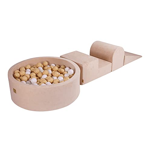 MEOWBABY Spielplatz aus Schaumstoff mit Bällebad 240x45cm - Schaumspielset mit 200 Bälle für Kinder, Velvet, Ecru: Weiß/Beige von MEOWBABY