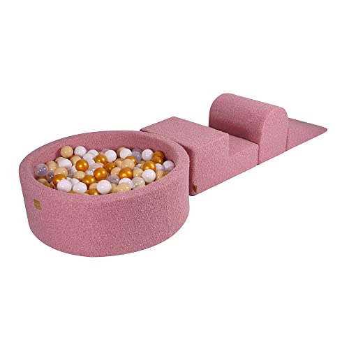 MEOWBABY Softes Schaumstoff-Kletter-Spieltset mit Bällebad 90 x 30cm für Babys und Kleinkinder - Baby-Laufstall & Spielzimmer Essential, Indoor Bällebad, Boucle, Rosa: Gold/Beige/Weiß/Transparent von MEOWBABY