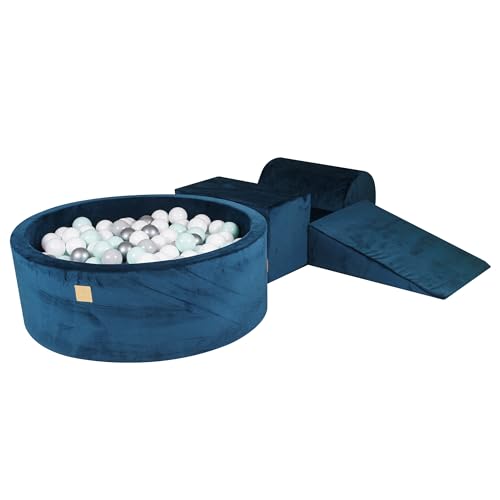 MEOWBABY Softes Schaumstoff-Kletter-Spieltset mit Bällebad 90x30 cm für Babys und Kleinkinder - Baby-Laufstall & Spielzimmer Essential, Kord, Marineblau: Weiß/Grau/Silber/Mint von MEOWBABY