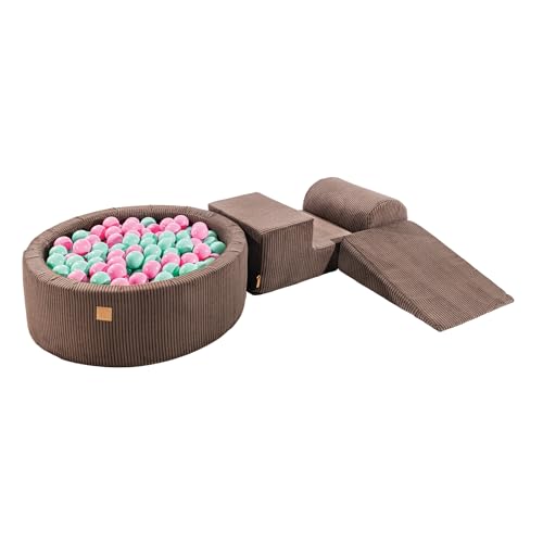 MEOWBABY Softes Schaumstoff-Kletter-Spieltset mit Bällebad 90x30cm für Babys und Kleinkinder - Baby-Laufstall & Spielzimmer Essential, Indoor Bällebad, Kord, Braun: Pastellrosa/Mint von MEOWBABY