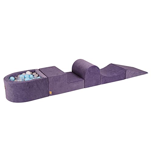 MEOWBABY Spielplatz aus Schaumstoff mit Bällebad 200x45cm - Schaumspielset mit 100 Bälle für Kinder, Velvet, Graublau: Grau/Transparent/Himmelblau/Weiß von MEOWBABY