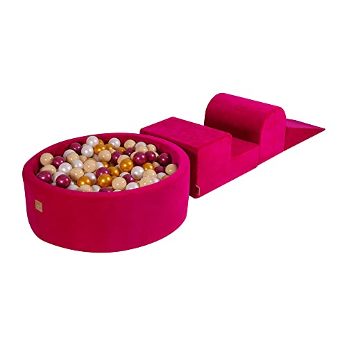 MEOWBABY Spielplatz aus Schaumstoff mit Bällebad 240x45cm - Schaumspielset mit 200 Bälle für Kinder, Velvet, Magenta: Perlweinrot/Golden/Perlweiß/Beige von MEOWBABY