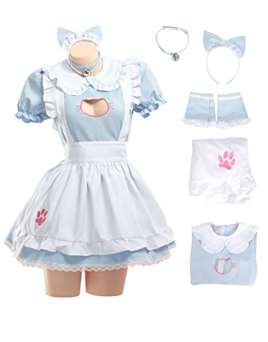 MEOWCOS Damen Dienstmädchenkleid Französische Schürze Kawaii Kitty Kleid mit Pfotenstickerei Anime Cosplay Kostüm, Blau, S MEOWCOS Damen Dienstmädchenkleid Französische Schürze Kawaii Kitty Kleid mit Pfotenstickerei Anime Cosplay Kostüm, Blau, S von MEOWCOS.COM