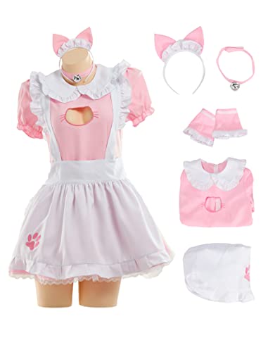 MEOWCOS Damen Dienstmädchenkleid Französische Schürze Kawaii Kitty Kleid mit Pfotenstickerei Anime Cosplay Kostüm, Pink, M MEOWCOS Damen Dienstmädchenkleid Französische Schürze Kawaii Kitty Kleid mit Pfotenstickerei Anime Cosplay Kostüm, Pink, M von MEOWCOS.COM