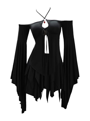 MEOWCOS Damen Gothic Top Rock Set Halloween Kostüm Dunkle Elfe Stil Unregelmäßige Schulterfrei Top und Rock MEOWCOS Damen Gothic Top Rock Set Halloween Kostüm Dunkle Elfe Stil Unregelmäßige Schulterfrei Top und Rock von MEOWCOS.COM