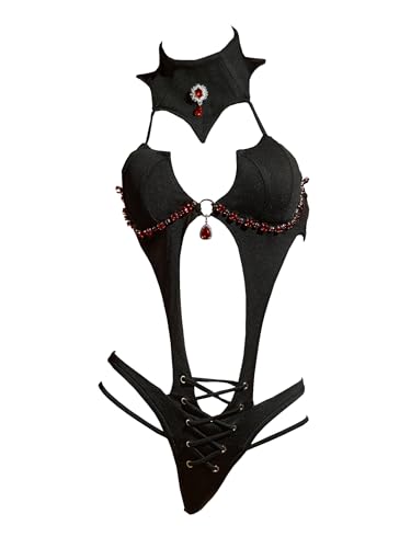 Meowcos Fledermaus-Vampir-Kostüm für Damen, Halloween, Cosplay, Gothic, Body mit abnehmbaren Chiffon-Ärmeln, lange Socken, Schwarz, Medium Meowcos Fledermaus-Vampir-Kostüm für Damen, Halloween, Cosplay, Gothic, Body mit abnehmbaren Chiffon-Ärmeln, lange Socken, Schwarz, Medium von MEOWCOS.COM