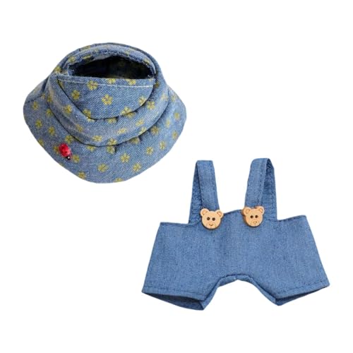 17cm Puppenoutfit, Jeansoverall mit Mütze für Plüschpuppen, Cartoon Accessoires von MERIGLARE