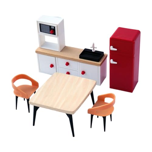 MERIGLARE 5 Stück Puppenhausmöbel Möbelset Miniaturmöbel mit Kühlschrank Und Esstisch Aus Robustem Holz Und PP Gefertigt für Rollenspiele Und Als Geburtstagsge, Rot MERIGLARE 5 Stück Puppenhausmöbel Möbelset Miniaturmöbel mit Kühlschrank Und Esstisch Aus Robustem Holz Und PP Gefertigt für Rollenspiele Und Als Geburtstagsge, Rot von MERIGLARE