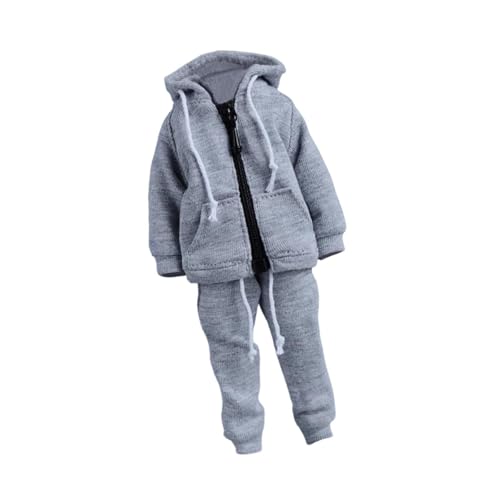 Männermode in 1/12 Maßstab, Miniatur Kapuzenpullover Und Hose, Handgefertigt, Exklusives Stück, Freizeit Sportanzug für 6 Zoll, Grau von MERIGLARE