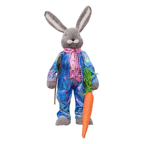 Osterhase Puppe Wohnkultur Schmuck Tier Figurine Tabletop Ornament für Wohnzimmer Balkon Hochzeit Zimmer, Blaue Kleidung Tragen von MERIGLARE