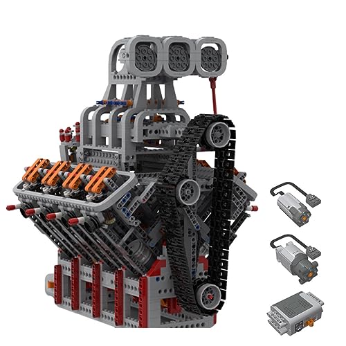 MERK Technik V8 Motor mit Power Functions Set, 5.0L OHV Allgemein Engine Modell Bausatz, 2106 Klemmbausteine Bauspielzeug Kompatibel mit Lego Technic von MERK