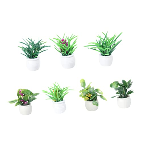 7St Mini-Topfpflanze Topfpflanzen künstliche Dekoration Abs Blumentöpfe für den Innenbereich künstliche zimmerpflanzen kunstpflanze Mini-Bonsai Desktop-Ornament Plastik Green MERRYHAPY von MERRYHAPY