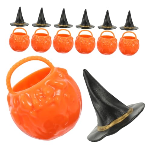 MERRYHAPY 1 Satz Hexeneimerglas Mini-Kesseltöpfe Mini schwarzer kleiner Hexenhut Mini-Jack-o-Laterne Mini-Zaubererhut Spielzeug Halloween Mini-Hausschmuck Mini-Hauskesseltöpfe pp von MERRYHAPY