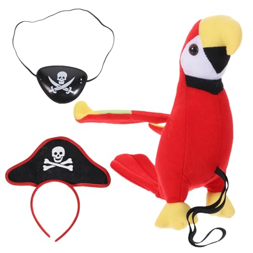 MERRYHAPY 1 Satz ausgestopfter Papagei Piratenkostüm Papagei Piraten-Augenmaske Halloween Kopfschmuck Halloween Kopfbedeckung orgie puppenzubehör Spielzeug Piratenpapagei Kostüm Augenklappen von MERRYHAPY