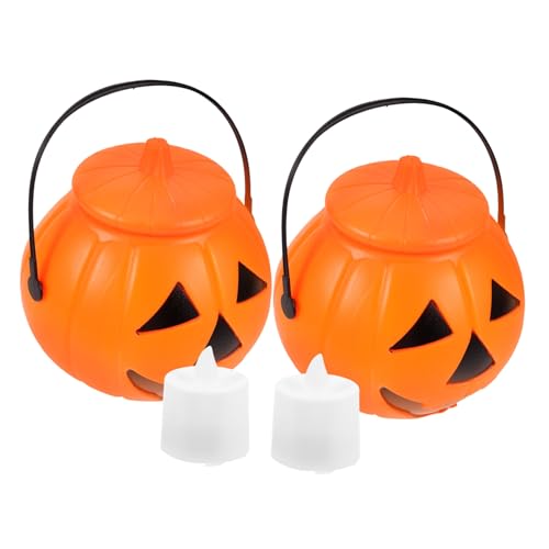 MERRYHAPY 2 STK Leuchtender Kürbiseimer Süßes oder Saures Eimer Korbdekor Halloween behälter für süßigkeiten Halloween süßigkeiten Eimer Halloween-Süßigkeiten-Eimer Süßigkeitenbehälter von MERRYHAPY