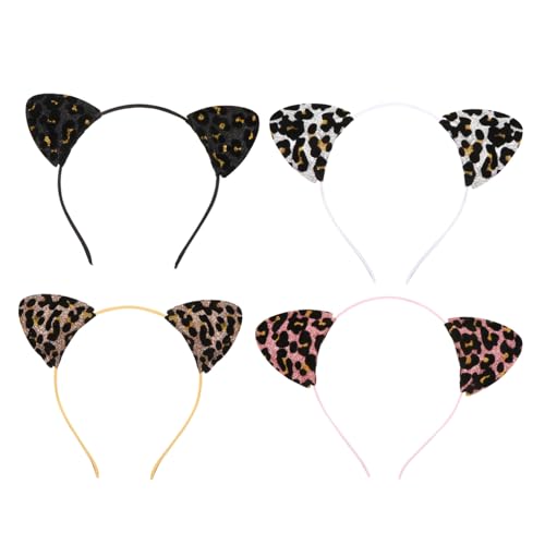 MERRYHAPY 4 Stück Teiliges Leopard Katzenohren Haarreif mit Glitzer Pailletten Originelles Party haarband für Damen und Mädchen Leicht für Karneval Fasching und Cosplay MERRYHAPY 4 Stück Teiliges Leopard Katzenohren Haarreif mit Glitzer Pailletten Originelles Party haarband für Damen und Mädchen Leicht für Karneval Fasching und Cosplay von MERRYHAPY