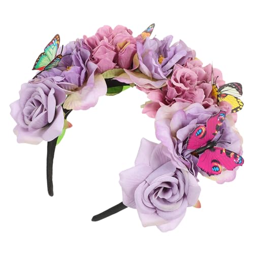 MERRYHAPY Künstliches Blumen Stirnband Boho Dekor Schmetterlings Stirnbänder Abschlussball Kopfschmuck Schmetterlings Haar Accessoires Goth Dekorationen Cosplay Stirnband Halloween von MERRYHAPY