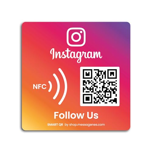 MESSAGENES | Aufkleber Folgen Sie uns Instagram mit Smart QR - NFC | 1 Quadratische Einheit | Schilder Bewertung NFC und QR Code | QR immer wieder verwendbar | Ideal für Schaufenster, Wand von MESSAGENES