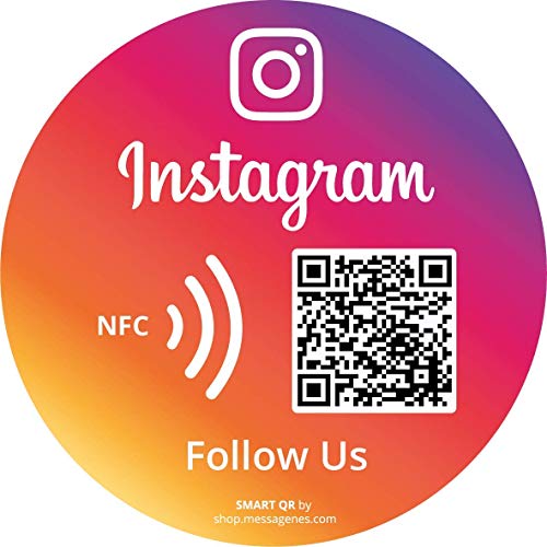 MESSAGENES | Aufkleber Folgen Sie uns Instagram mit Smart QR - NFC | 1 Runde Einheit | Schilder Bewertung NFC und QR Code | QR immer wieder verwendbar | Ideal für Schaufenster, Wand von MESSAGENES