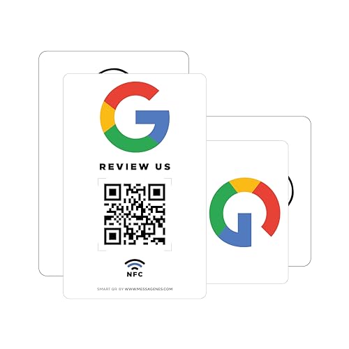 MESSAGENES | PVC-Karte Bewertung auf Google QR-Code und NFC | Google Bewertung Aufsteller | PACK 5 Einheiten | Schilder Bewertung NFC und QR Code | Google Review Card NFC | Google Bewertung Aufsteller von MESSAGENES