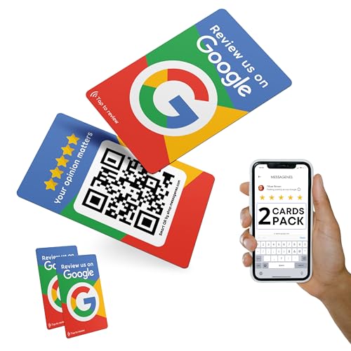 Wiederverwendbare Rezensionskarte für Google-Bewertungen – 2 Karten Pack – QR & Tap NFC Review Card – Review Us on Google Tap Card – iPhone & Android – Boost My Reviews Card – Einrichtung at Home | by von MESSAGENES