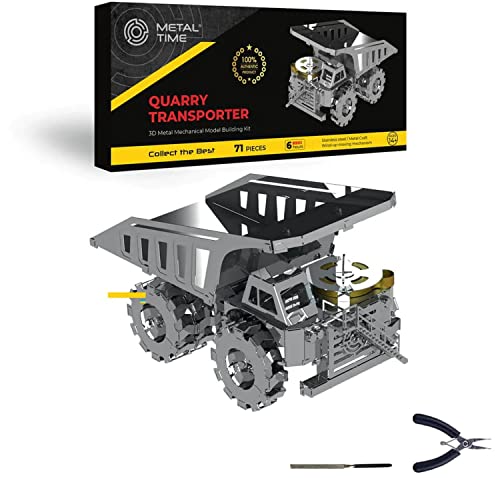 Metal Time Quarry Transporter Modell - Detailliertes Bergbau-Lkw Modell aus Edelstahl, 3D Puzzle DIY Baukasten mit beweglicher Ladefläche, Sammlerstück für Technik-Enthusiasten von METAL-TIME