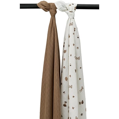 MEYCO Swaddle 2er Pack Musselin Forest Animals - Toffee - 120 x 120 cm von MEYCO