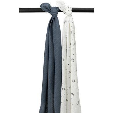 MEYCO Swaddle 2er Pack Musselin Moon - Indigo - 120 x 120 cm von MEYCO