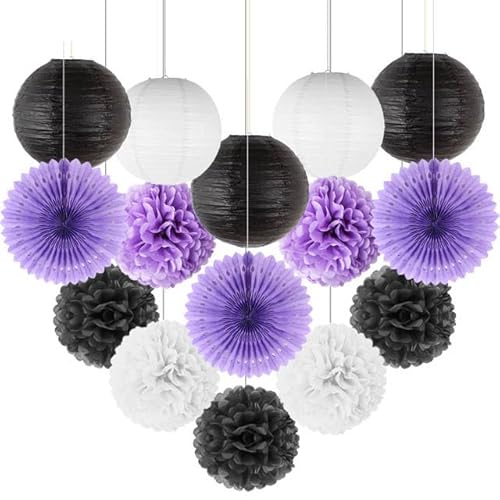 China Festival Dekorative Laterne 15 stücke Gemischte Farbe Dekorative Papier Pompons Blume Hängen Papier Laterne Waben Bälle Hochzeit Geburtstag Dusche Party Dekoration(Black Purple,6inch(15cm)) von MEYINGOU