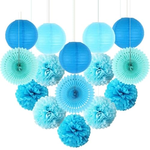 China Festival Dekorative Laterne 15 stücke Gemischte Farbe Dekorative Papier Pompons Blume Hängen Papier Laterne Waben Bälle Hochzeit Geburtstag Dusche Party Dekoration(Blue,6inch(15cm)) von MEYINGOU