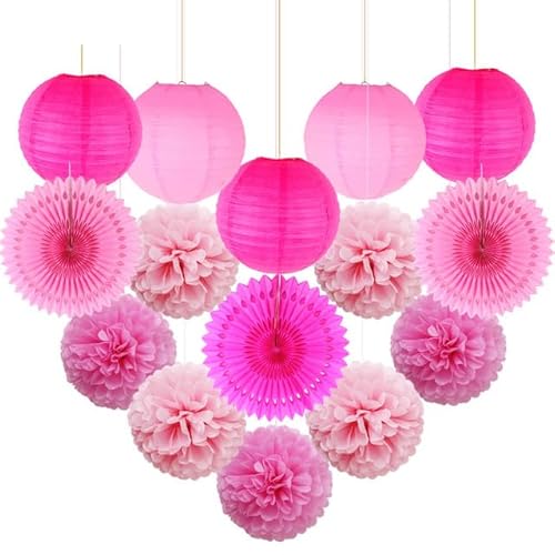 China Festival Dekorative Laterne 15 stücke Gemischte Farbe Dekorative Papier Pompons Blume Hängen Papier Laterne Waben Bälle Hochzeit Geburtstag Dusche Party Dekoration(Pink,10inch(25cm)) von MEYINGOU