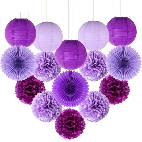 China Festival Dekorative Laterne 15 stücke Gemischte Farbe Dekorative Papier Pompons Blume Hängen Papier Laterne Waben Bälle Hochzeit Geburtstag Dusche Party Dekoration(Purple,10inch(25cm)) von MEYINGOU