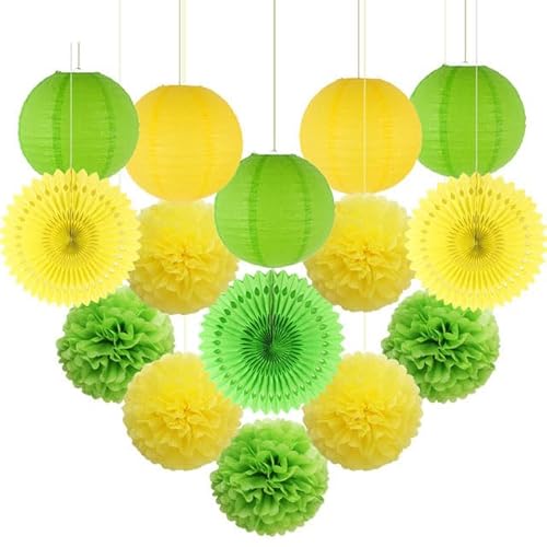 China Festival Dekorative Laterne 15 stücke Gemischte Farbe Dekorative Papier Pompons Blume Hängen Papier Laterne Waben Bälle Hochzeit Geburtstag Dusche Party Dekoration(Yellow Green,6inch(15cm)) von MEYINGOU