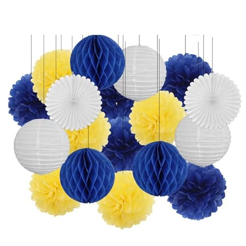 China Festival Dekorative Laterne 18. Geburtstag Party Favor Lila Weiß Set Runde Papier Laterne Baby Taufe DIY Tissue Fan Hochzeit Decor Pompom(Navy Blue Yellow,10inch) von MEYINGOU