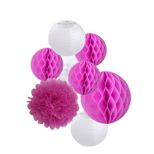 China Festival Dekorative Laterne 8 teile/satz Grün Set 8 "Weiß Runde Hängen Papier Ball Laternen 15cm Waben(Dark pink set) von MEYINGOU