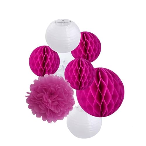 China Festival Dekorative Laterne 8 teile/satz Grün Set 8 "Weiß Runde Hängen Papier Ball Laternen 15cm Waben(Rose red set) von MEYINGOU