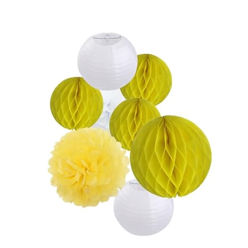 China Festival Dekorative Laterne 8 teile/satz Grün Set 8 "Weiß Runde Hängen Papier Ball Laternen 15cm Waben(Yellow set) von MEYINGOU