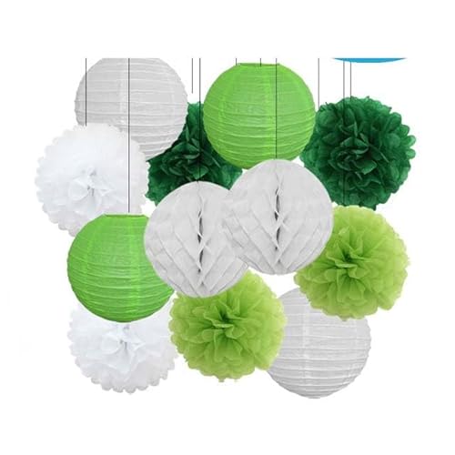 China Festival Dekorative Laterne Geburtstagsparty-Bevorzugung Rosa Beige Weiß Set Runde Laterne DIY Papier Pompom for Hochzeit Taufe Geschlecht Real Decor(Green Set,12inch) von MEYINGOU