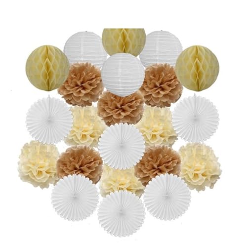 China Festival Dekorative Laterne Gold Schwarz Weiß Set Runde Papier Ball Laterne Tissue Fans 8 "10" 12 "Für Weihnachten Hochzeit Taufe Geburtstag Urlaub Party Decor(Beige Khaki Set,12inch) von MEYINGOU