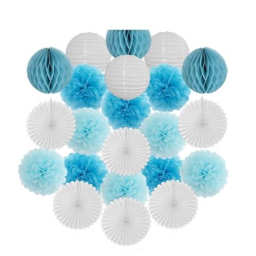 China Festival Dekorative Laterne Gold Schwarz Weiß Set Runde Papier Ball Laterne Tissue Fans 8 "10" 12 "Für Weihnachten Hochzeit Taufe Geburtstag Urlaub Party Decor(Blue Set,12inch) von MEYINGOU