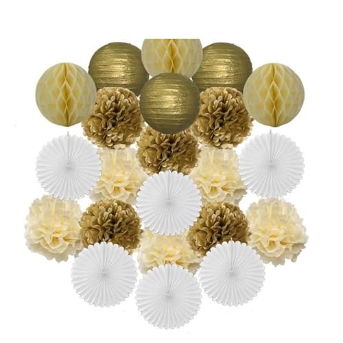 China Festival Dekorative Laterne Gold Schwarz Weiß Set Runde Papier Ball Laterne Tissue Fans 8 "10" 12 "Für Weihnachten Hochzeit Taufe Geburtstag Urlaub Party Decor(Gold Beige Set,10inch) von MEYINGOU